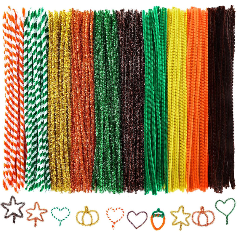 500Pcs Fall Pipe Cleaners 10 Colors Pipe Cleaners Glitter Orange Yellow Coffee