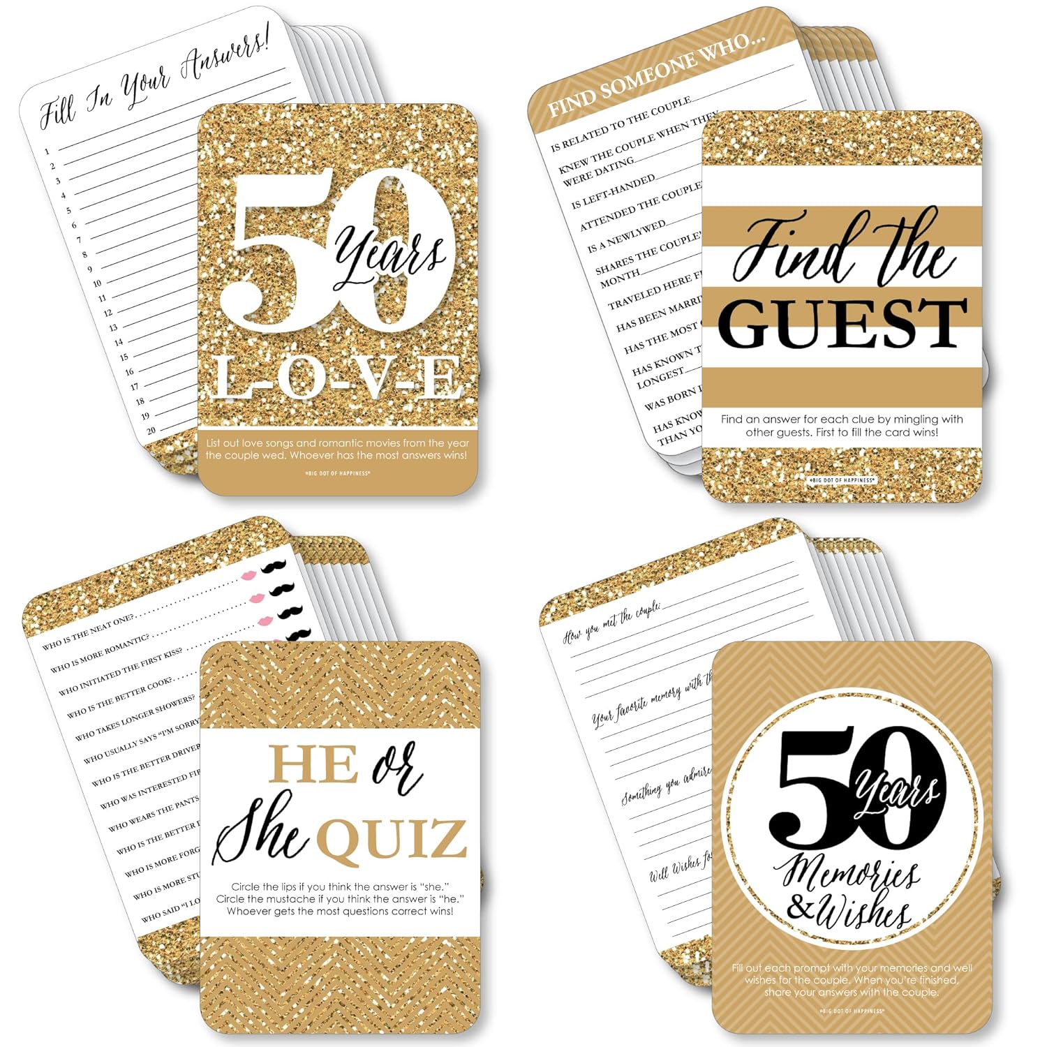Big Dot of Happiness We Still Do - 50th Wedding Anniversary - 4 Anniversary Party Games - 10 Cards Each - Gamerific Bundle