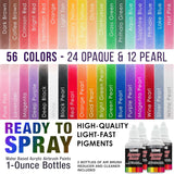 54 Color Ultimate Acrylic Airbrush, Leather & Shoe Paint Set With Cleaner, Thinner, 50-Plastic Mixing Cups, 50-Wooden Mix Sticks And A Color Mixing Wheel