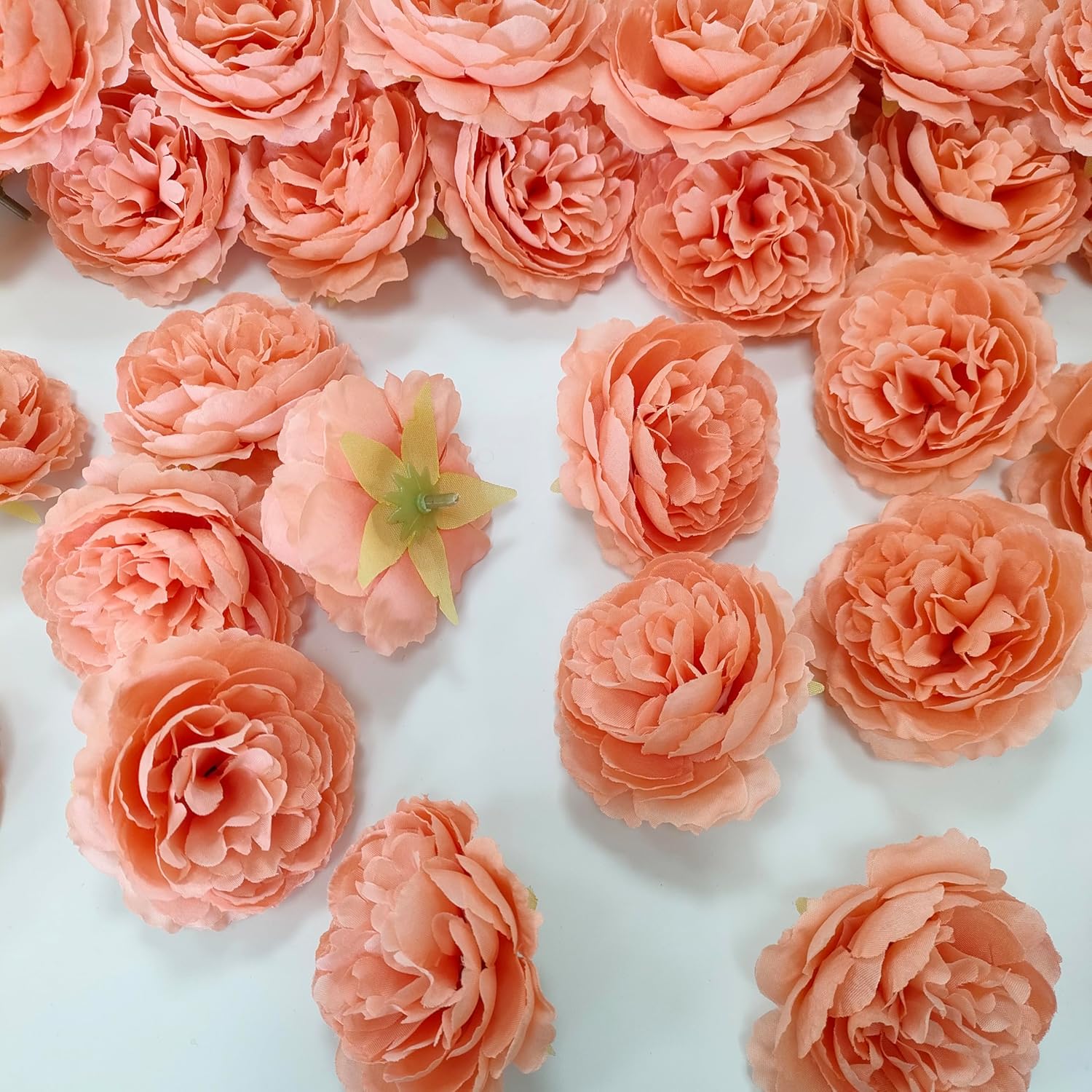 Fake Flower Heads Coral Pink,3.3'' Rose Heads Artificial Flowers,40 Pcs Silk Rose Heads Bulk,Satin Rose Heads No Stem For Diy Flower Well,Crafts Bouquest (Peach)