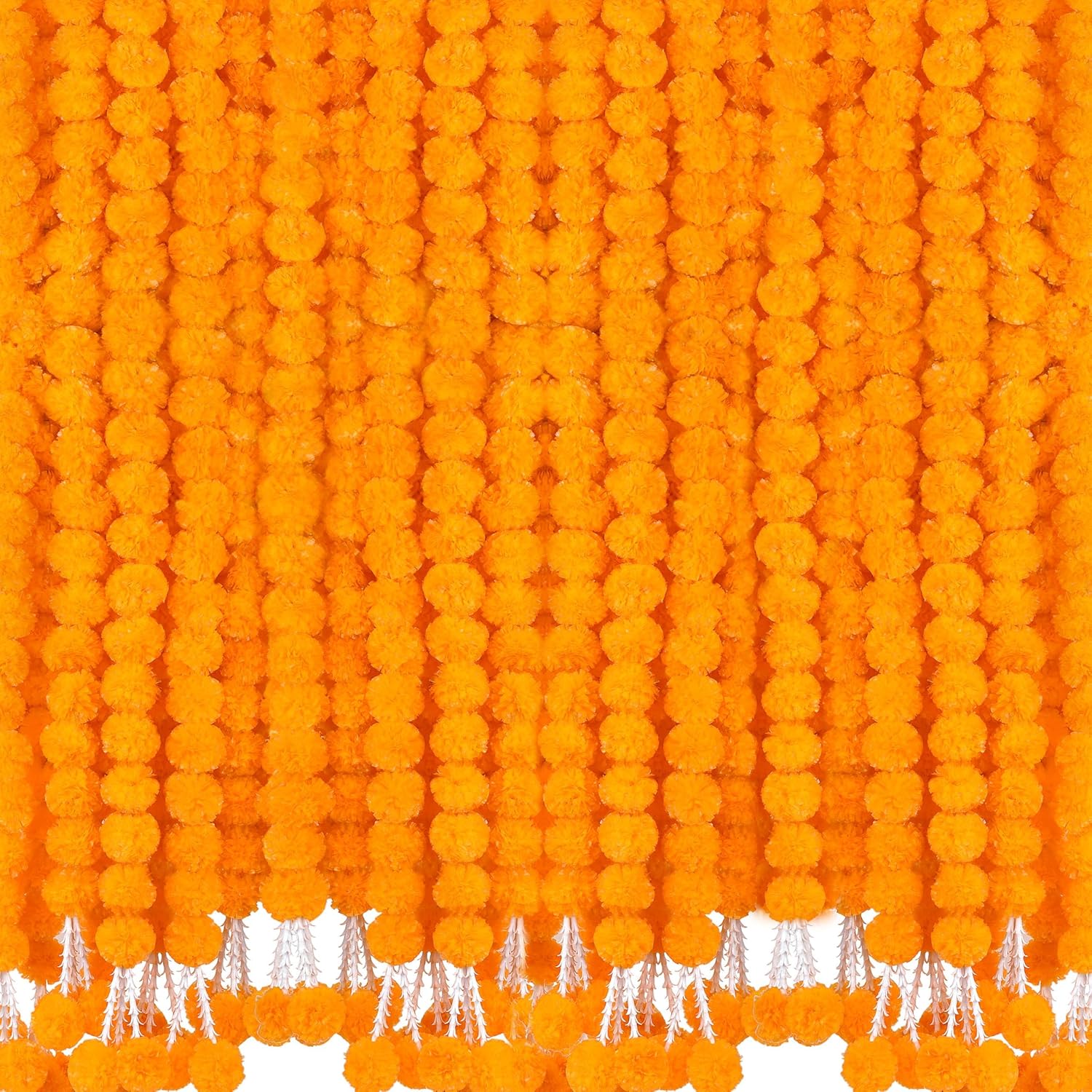 6 Pcs 5 Feet Long Strands Marigold Flowers Garland With Pendant Indian Wedding Decoration Artificial Decorations For Altar Faux Flower For Diwali, Pooja, Bush Floral Party (Orange)