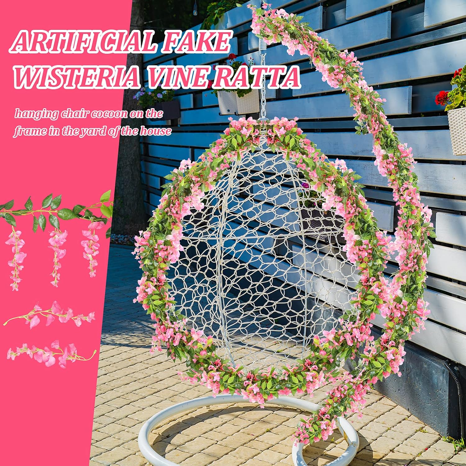 4 Pieces 26 Ft In Total Pink Wisteria Garland Hanging Flowers Artificial Vine Wedding Silk Wisteria Hanging Flower For Wedding Arch Home Garden Party Outdoor Decor