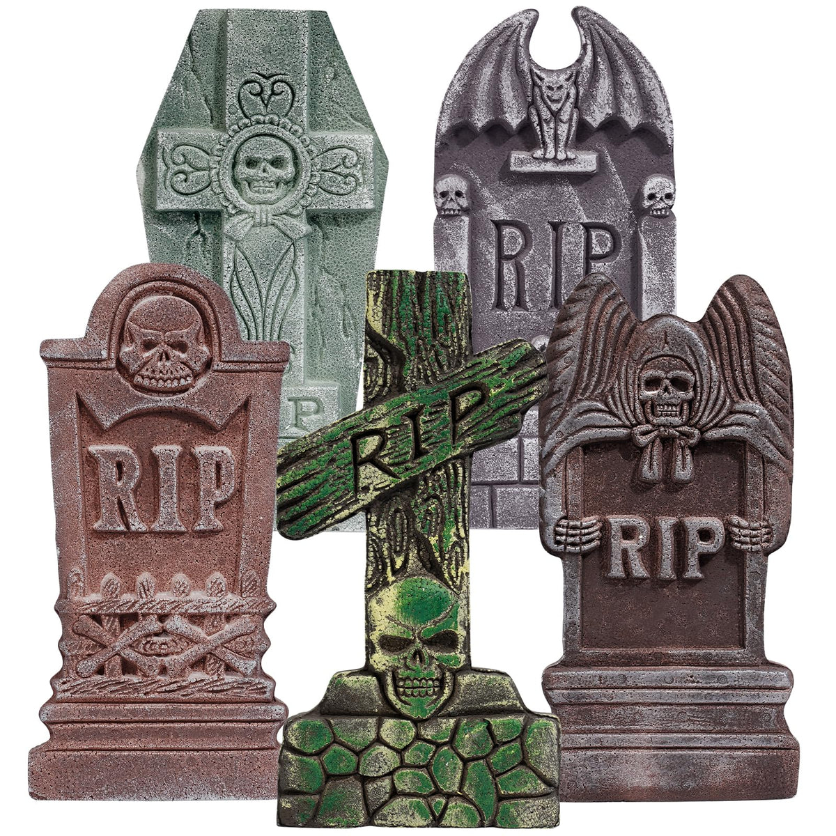 17” Halloween Foam RIP Graveyard Tombstones 5 Pack, Halloween Decorations