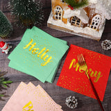 75Pcs Christmas Paper Napkin Gold Foil Merry Bright Holly Disposable Dinner Napkin Red Pink Green Luncheon Napkin For Xmas Winter Party Supplies Table Decor