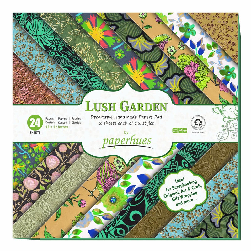 Lush Garden Handmade Scrapbook Paper 12 X 12" Pad, 24 Sheets (2 Sheets Each Of