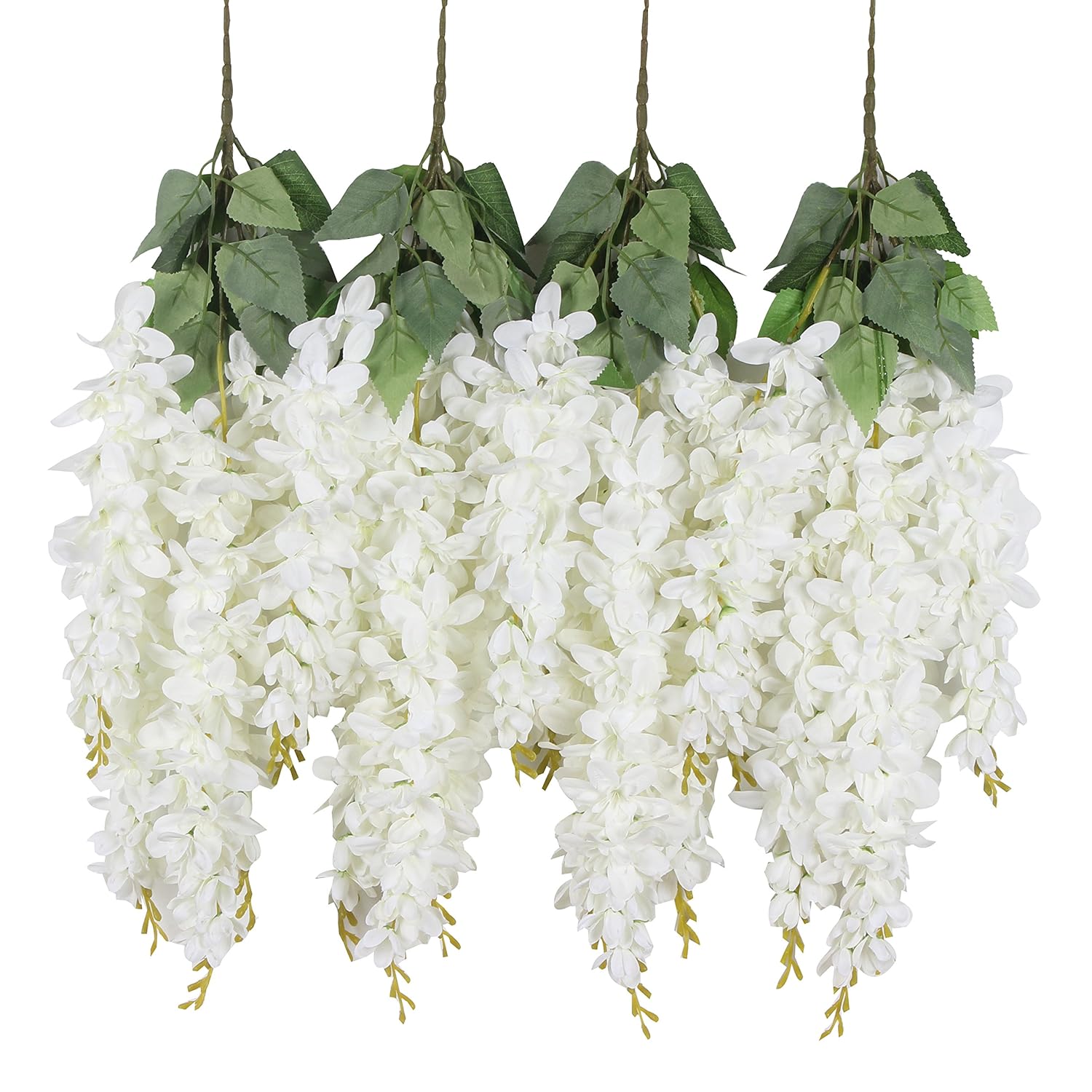 Silk Wisteria Flower Artificial 2.13 Feet Hanging Wisteria Vine Fake Flower Bush String Home Party Wedding Decoration,Pack Of 4?White?