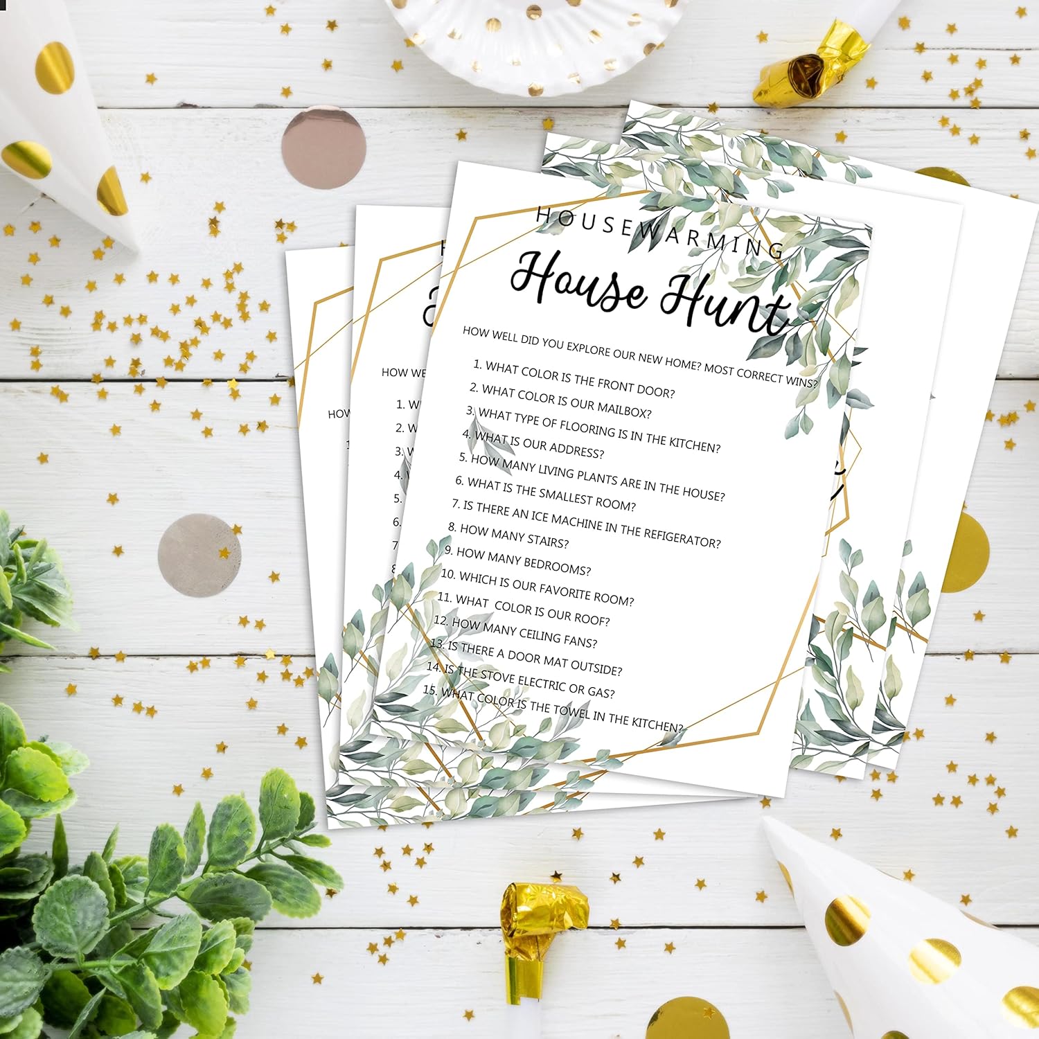 Housewarming Party Games, House Hunt, Greenery New Home, New House, New Homeowner Party Games Cards, 30 Sheets Each Pack