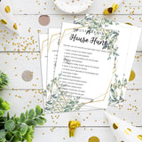 Housewarming Party Games, House Hunt, Greenery New Home, New House, New Homeowner Party Games Cards, 30 Sheets Each Pack