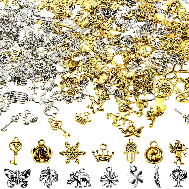 300 Pieces Vintage Charms Bulk Lots Mixed Antique Tibetan Silver & Gold Alloy