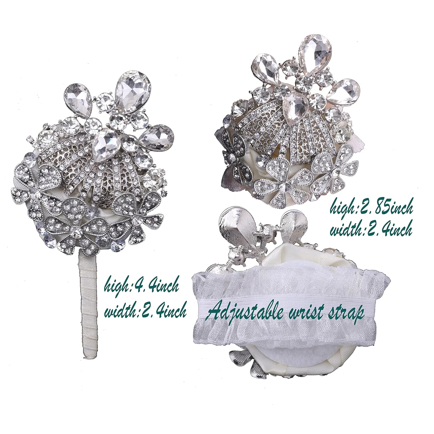 Corsage Wrist And Boutonniere Set 2 Luxury Artificial Rhinestones Handmade For Wedding Party Ceremony Anniversary Prom Perfect For Groom'S Boutonniere And Bride'S Wrist Flowers (Silvery)