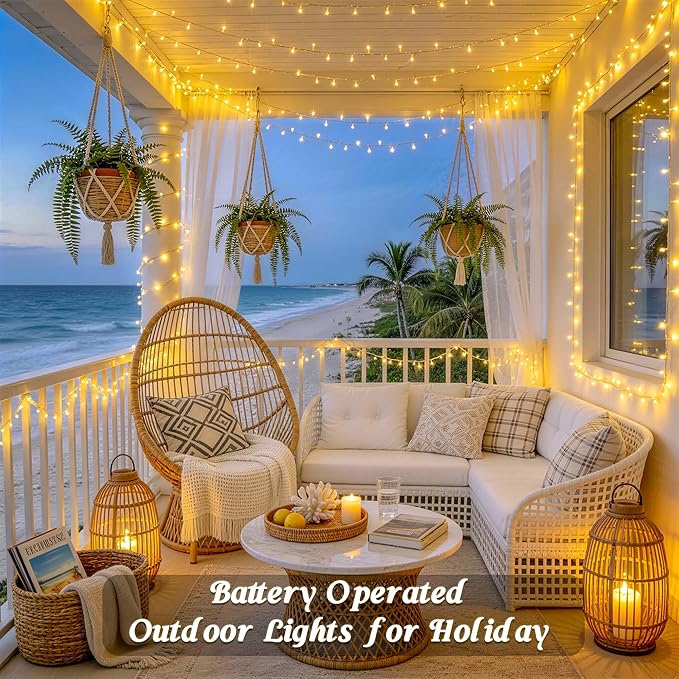 2 Pack 66FT Battery Operated LED Fairy String Lights with Remote Warm White