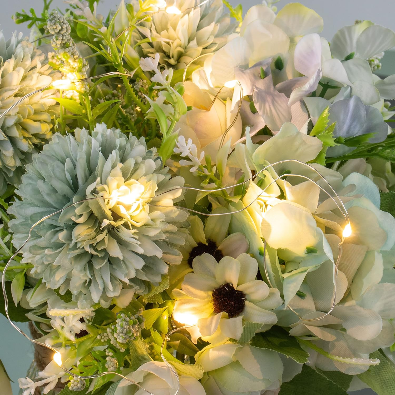 Artificial Led Green Rose Flowers With Glass Vase, Remote Control Led Light, Flower Arrangement For Table Centerpiece, Home Office Wedding Decoration