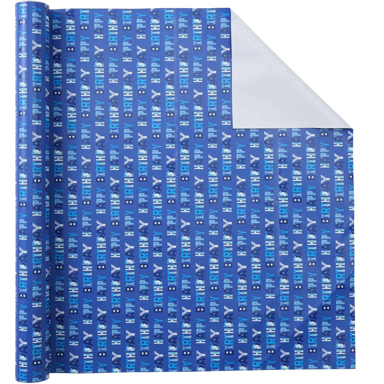 Birthday Wrapping Paper Roll-17 Inches X 32.8 Feet, Blue Happy Birthday Design, 1 Roll