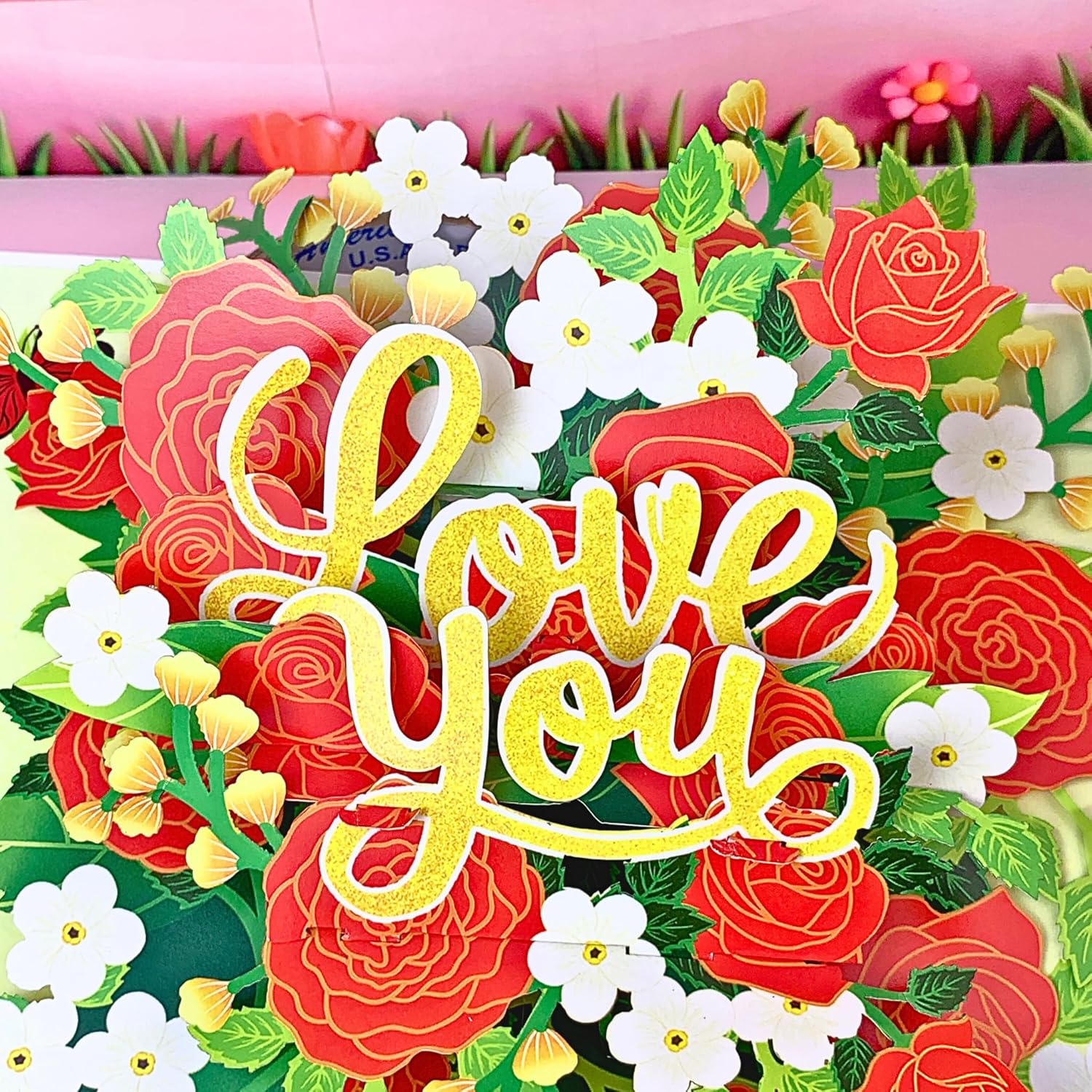4Bo Valentines Pop Up Card, Roses Flower Pop Up Card For Mother, Mom, Grandma, 3D Birthday Card, Pop Up Anniversary Cards For Wife, Husband, Birthday Gift, I Love You Card