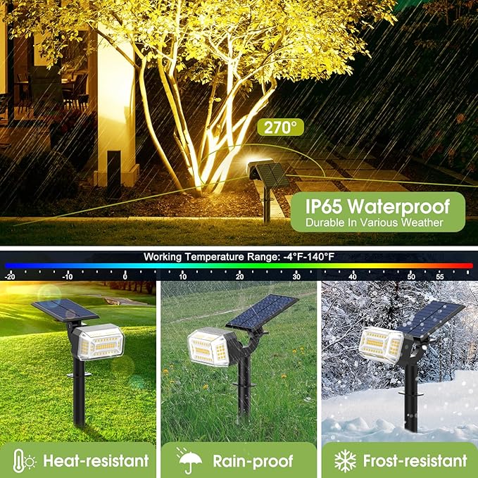 8 Pack 102 LED Solar Spot Lights IP65 Waterproof Adjustable Warm White Landscape Lights