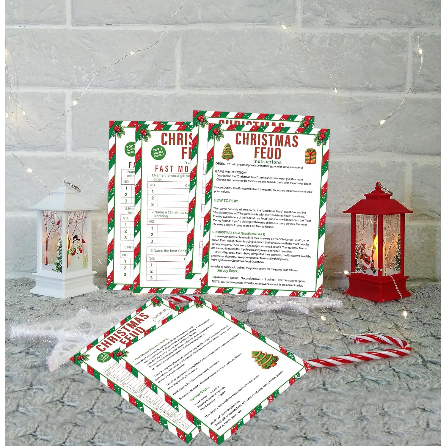 Christmas Friendly Feud Quiz - Family Game Night, Baby Shower Cards For Adults, 30 Feud & 3 Fast Money Round Cards, Christmas Games For Office, Class, Group-Mq5