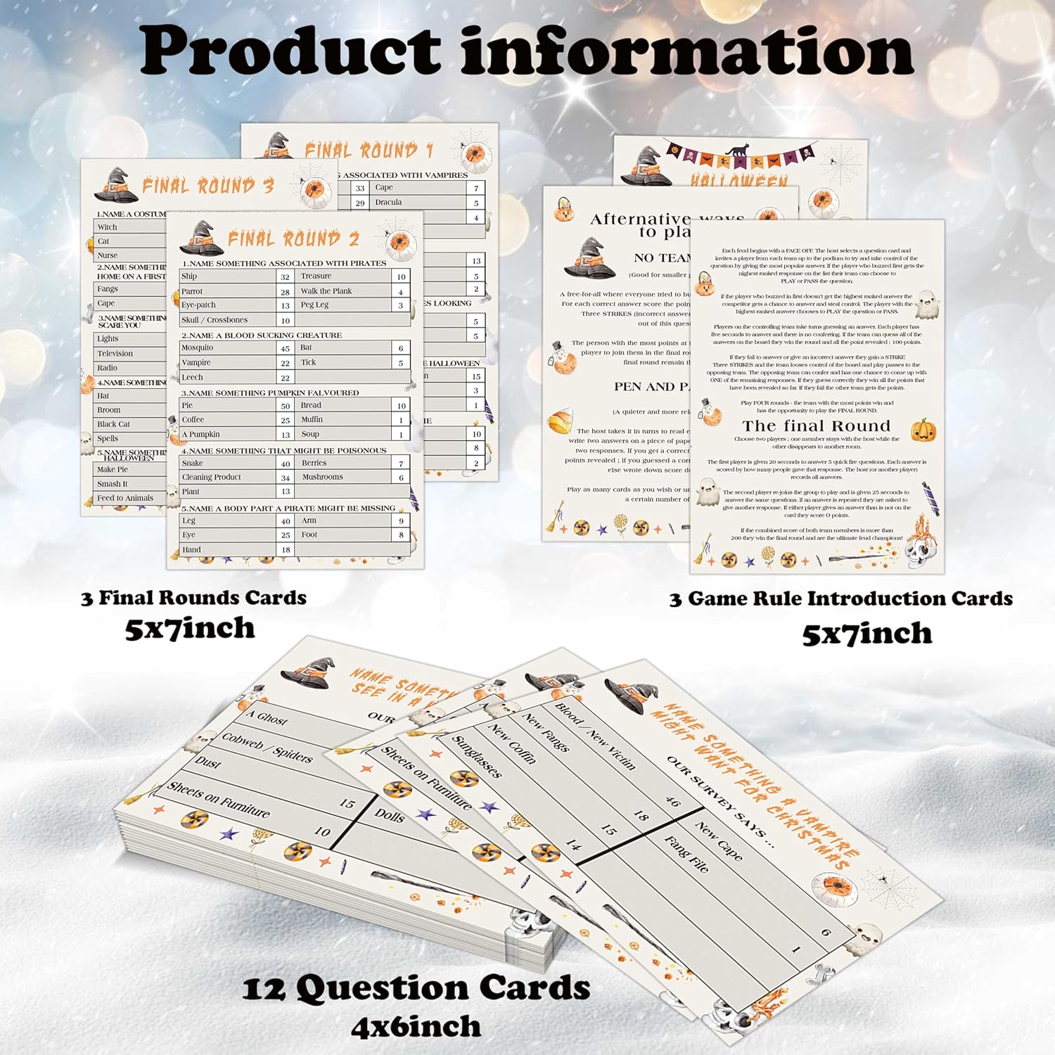Halloween Friendly Feud Game, Family Feud Quiz, Trivia Quiz Baby Shower Game For Family Activity (12 Question Cards & 3 Final Round Cards) Halloween Party Games Decorations Supplies-Sg1