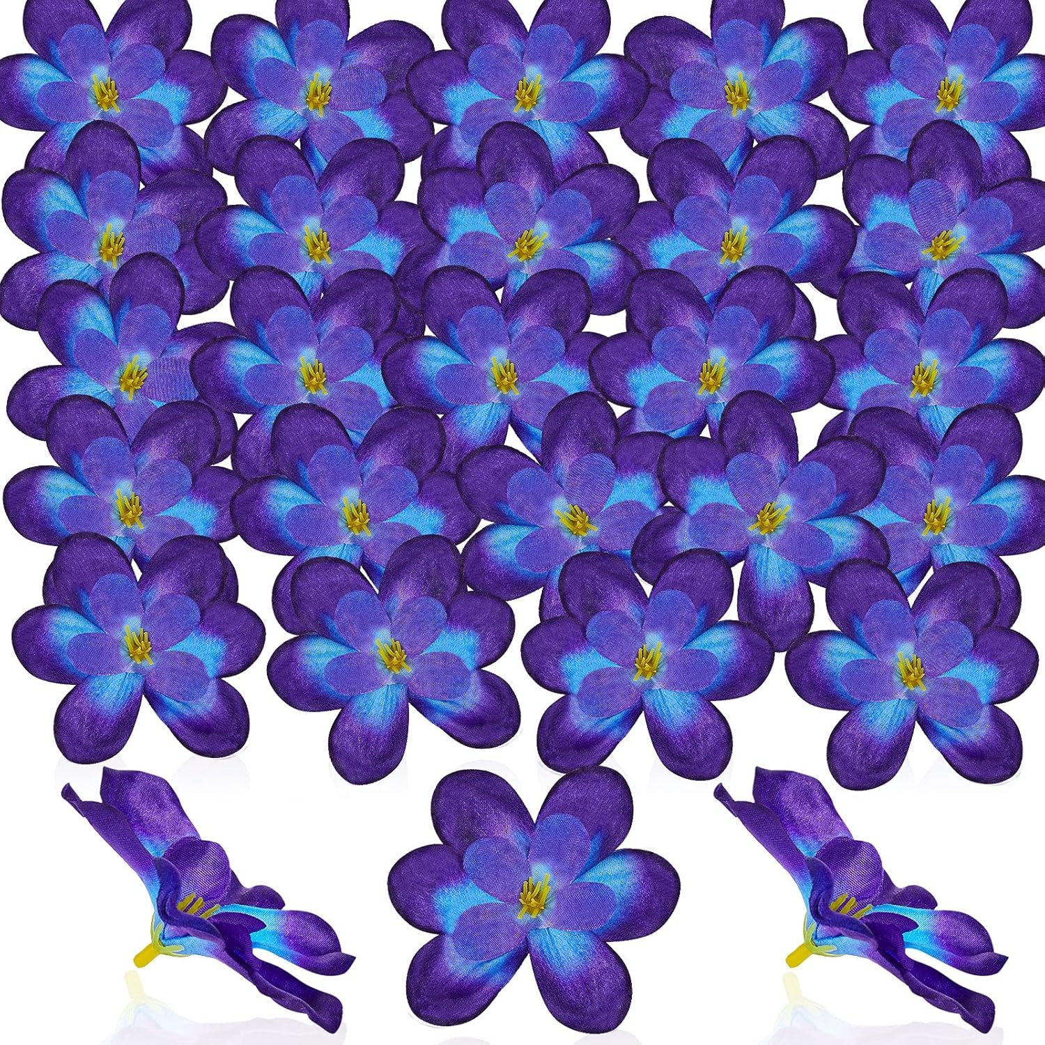 100 Pieces Blue Purple Faux Orchid Flowers Halloween Flower Day Of The Dead Decoration Artificial Orchids For Diy Home Wedding Table Centerpieces Mexican Party Birthday Cake Ornaments (Blue Purple)