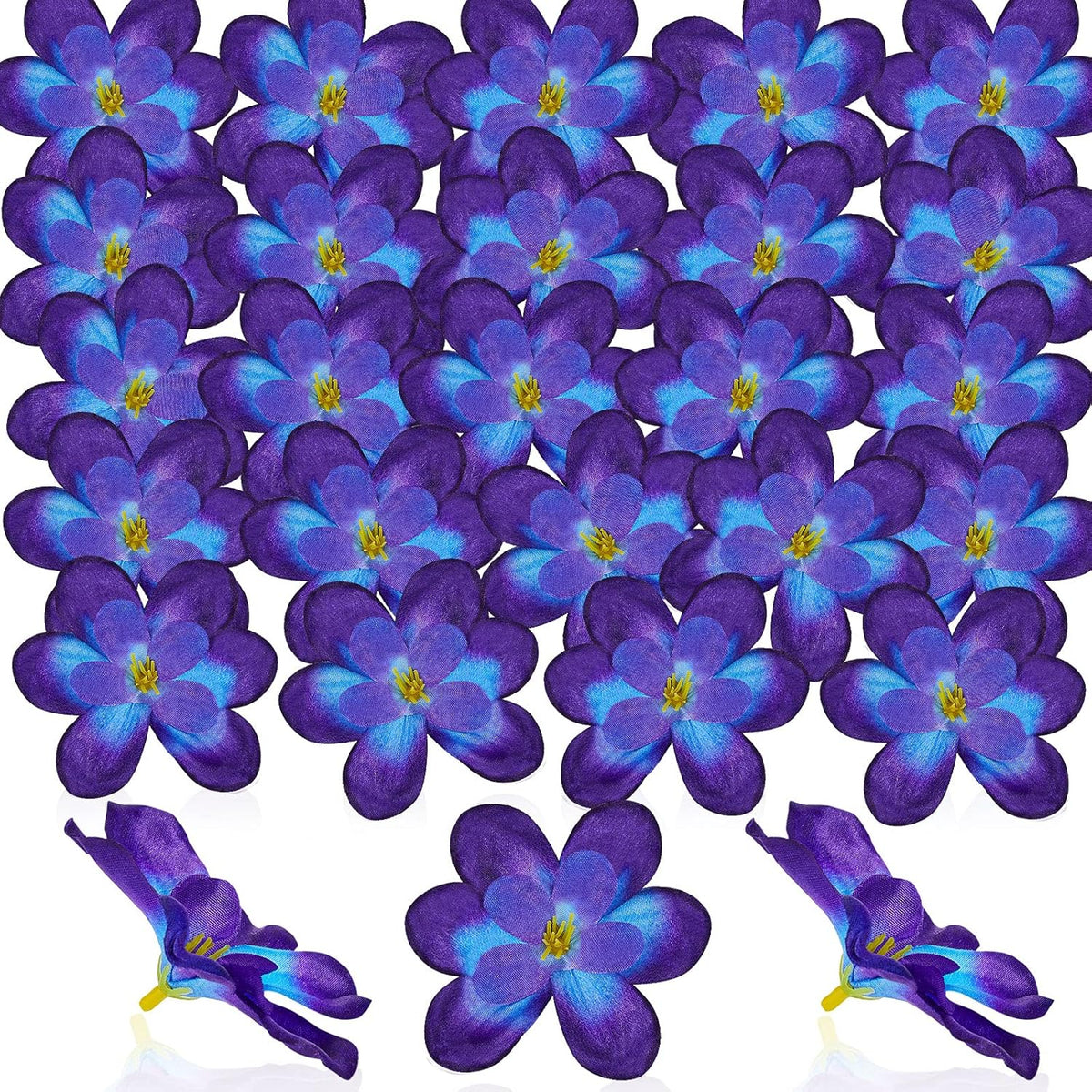 100 Pieces Blue Purple Faux Orchid Flowers Halloween Flower Day Of The Dead Decoration Artificial Orchids For Diy Home Wedding Table Centerpieces Mexican Party Birthday Cake Ornaments (Blue Purple)