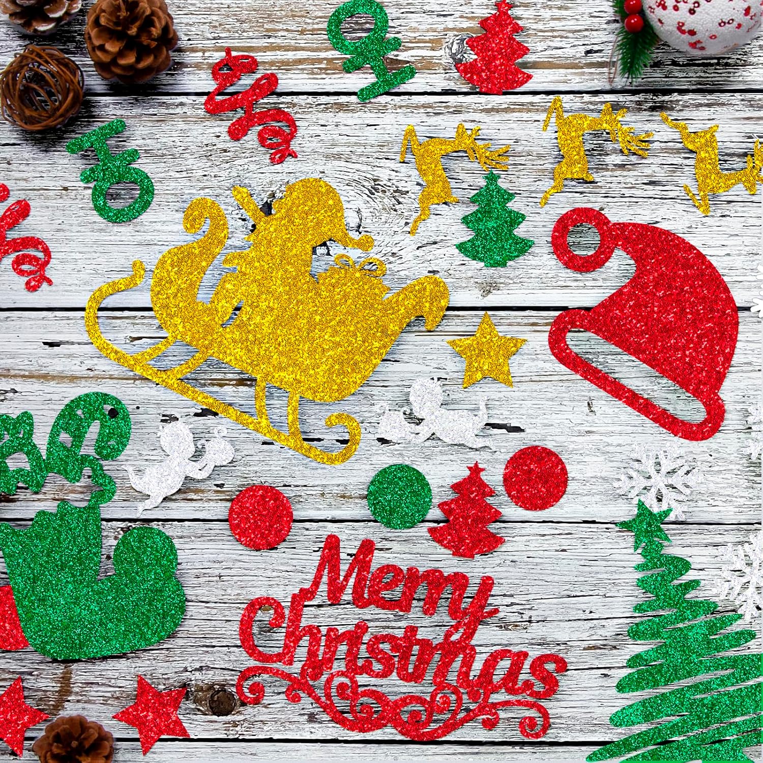 Glitter Christmas Hanging Banner Garland Decorations - Reindeer, Santa Hat, Stocking, Tree, Santa Claus And More - Indoor/Outdoor Party Supplies For Birthday, Home, Office, Classroom