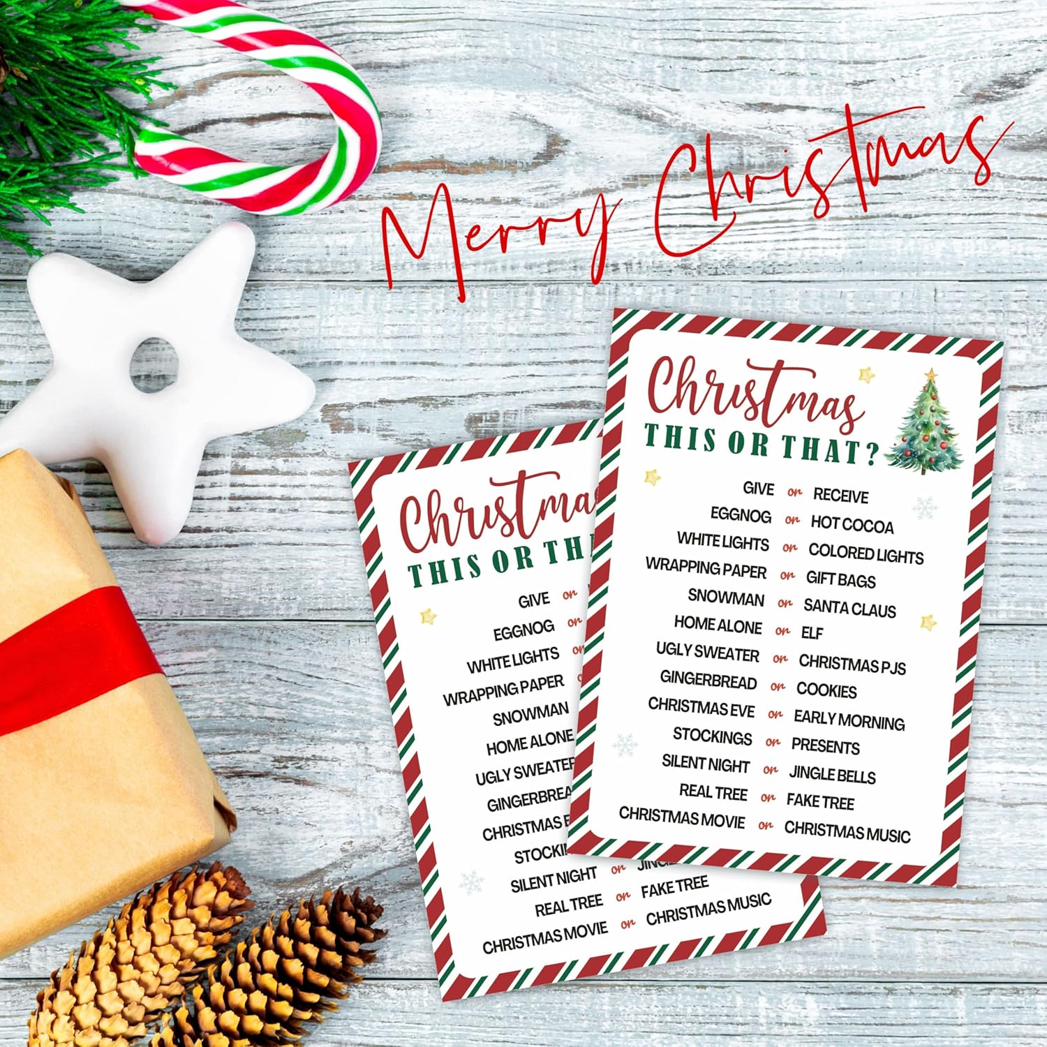 Christmas This Or That Game Cards - 30 Pcs Holiday Party Game For Family & Friends - Fun Christmas Activity, Xmas Icebreaker, Party Activities & Supplies (A01)