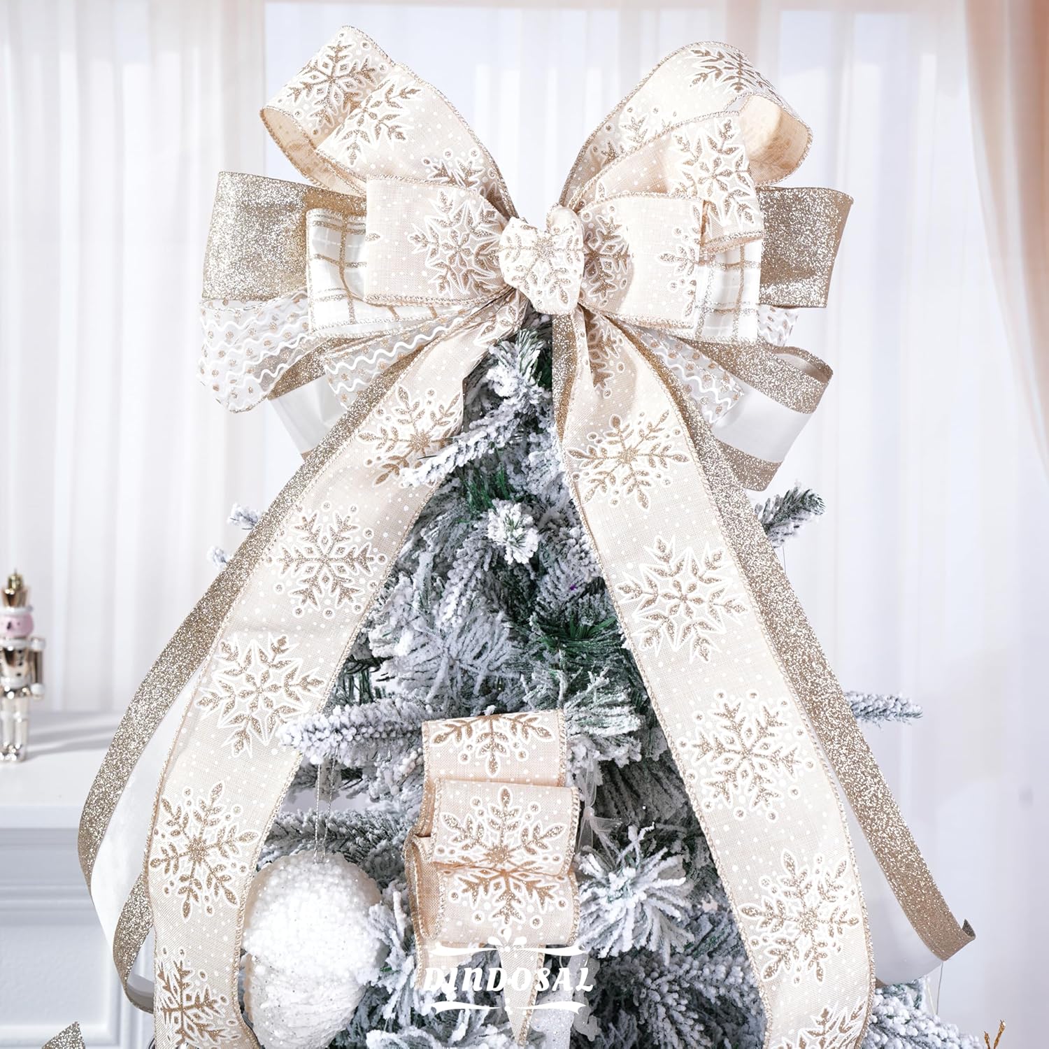 Champagne Gold Christmas Tree Ribbon - 6 Rolls, 36 Yards, Wired, Glitter, Ivory And Gold, For Wreaths, Bows, Christmas Decor