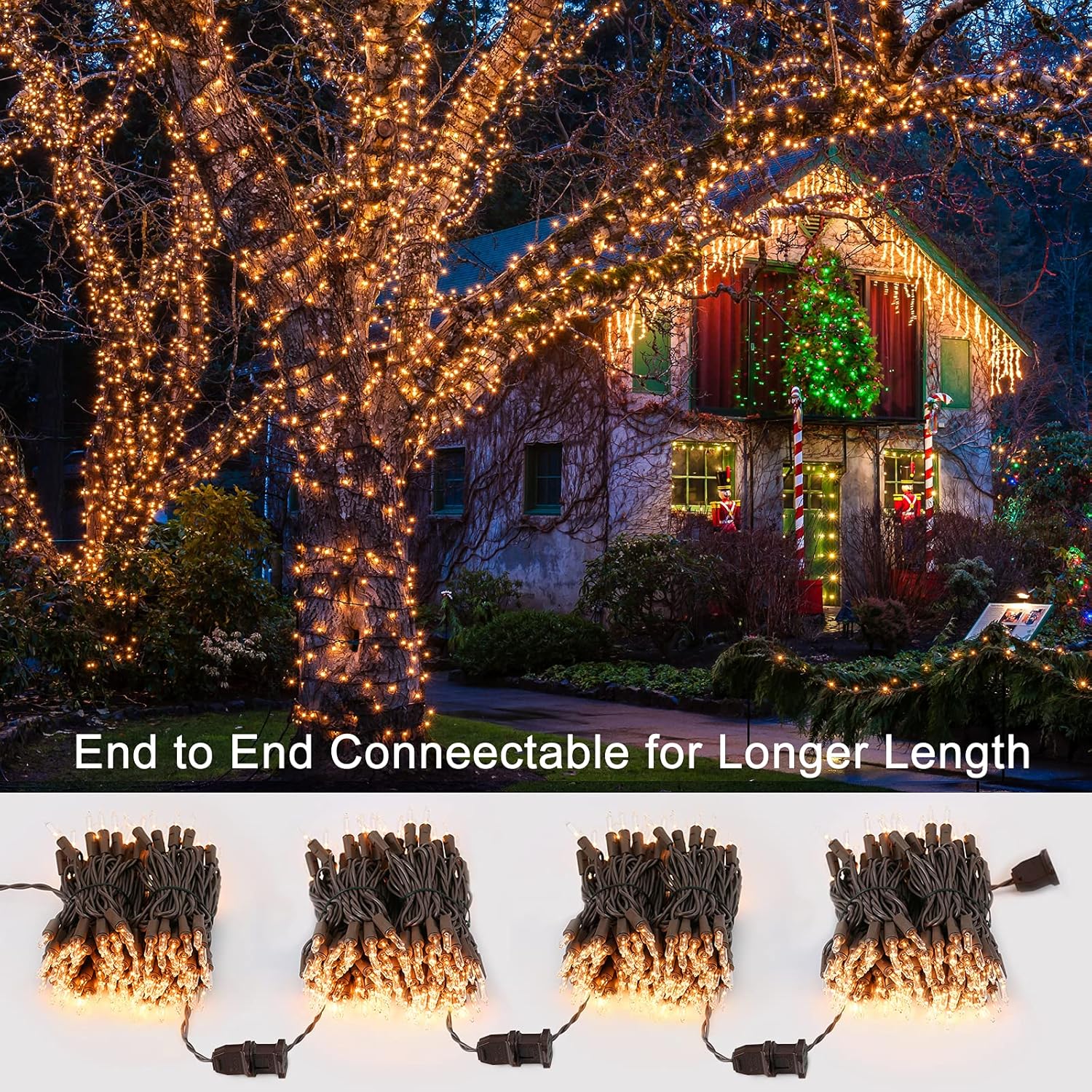 Clear Christmas Lights, 69.6Ft 300Ct Incandescent Christmas Lights, Connectable Outdoor Mini Tree Light Xmas Fairy Light