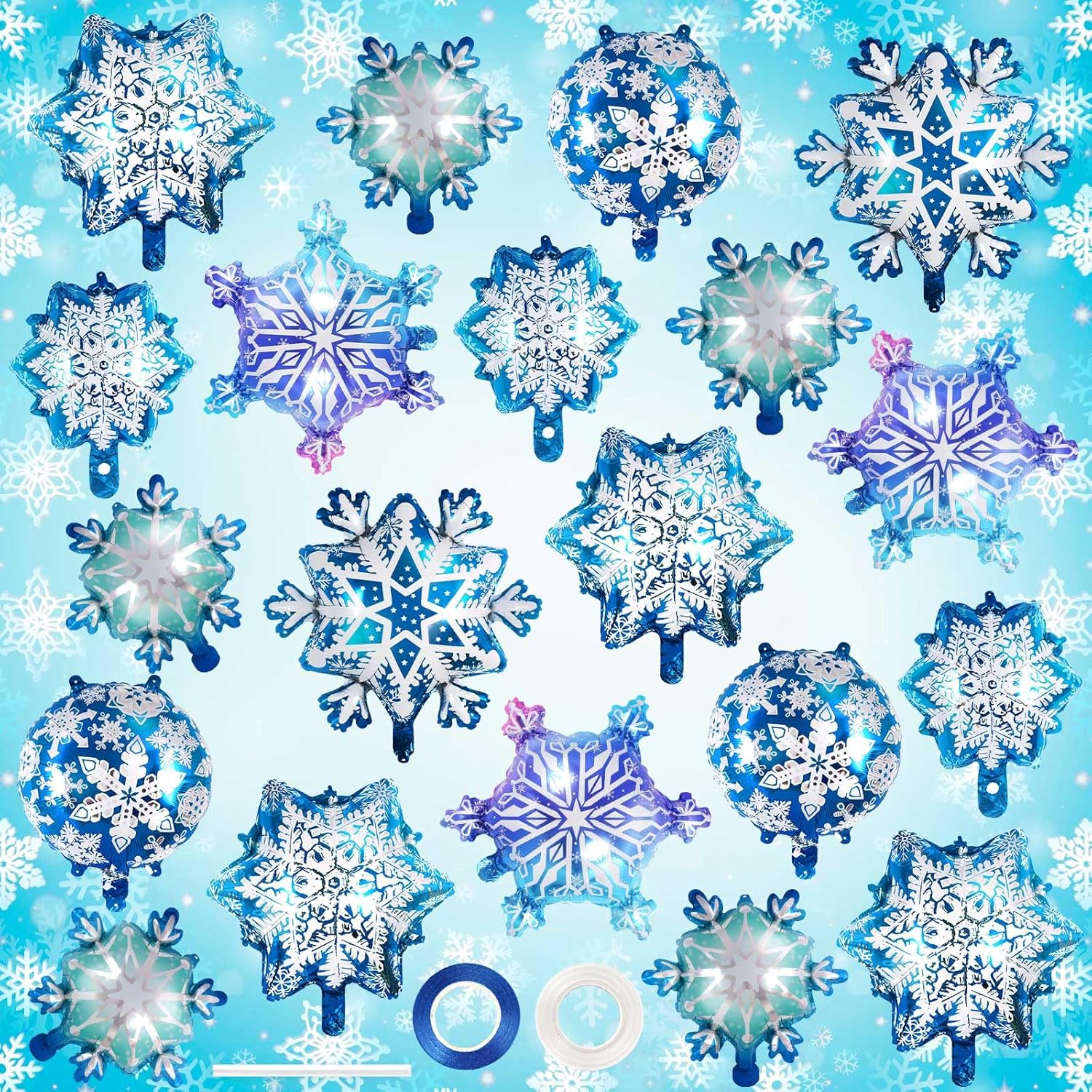 Snowflake Balloons, 24 Pcs Snowflake Shaped Foil Balloon, Large Frozen Snowflake Mylar Balloons For Birthday Christmas New Year Winter Wonderland Themed Party Decoration Supplies