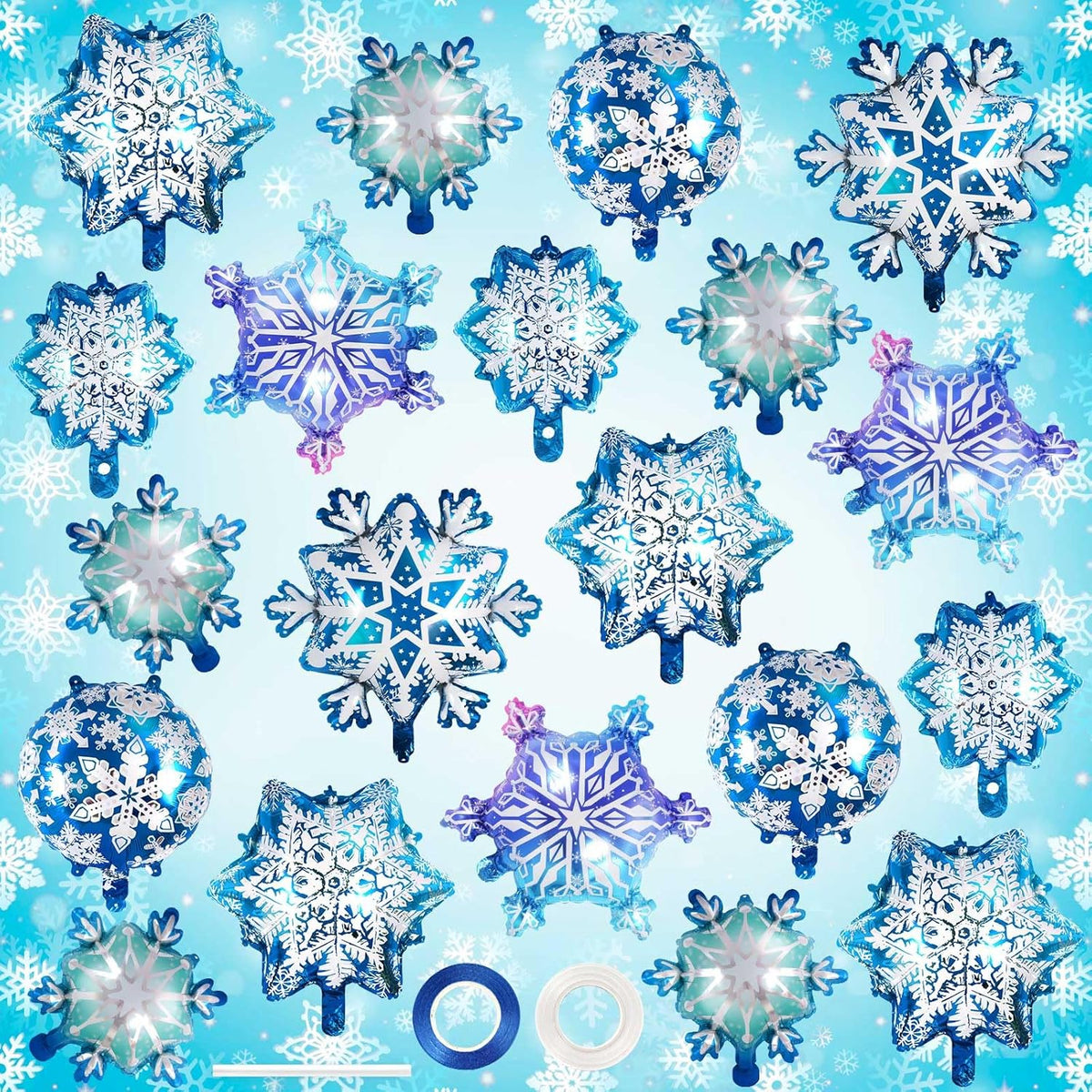 Snowflake Balloons, 24 Pcs Snowflake Shaped Foil Balloon, Large Frozen Snowflake Mylar Balloons For Birthday Christmas New Year Winter Wonderland Themed Party Decoration Supplies