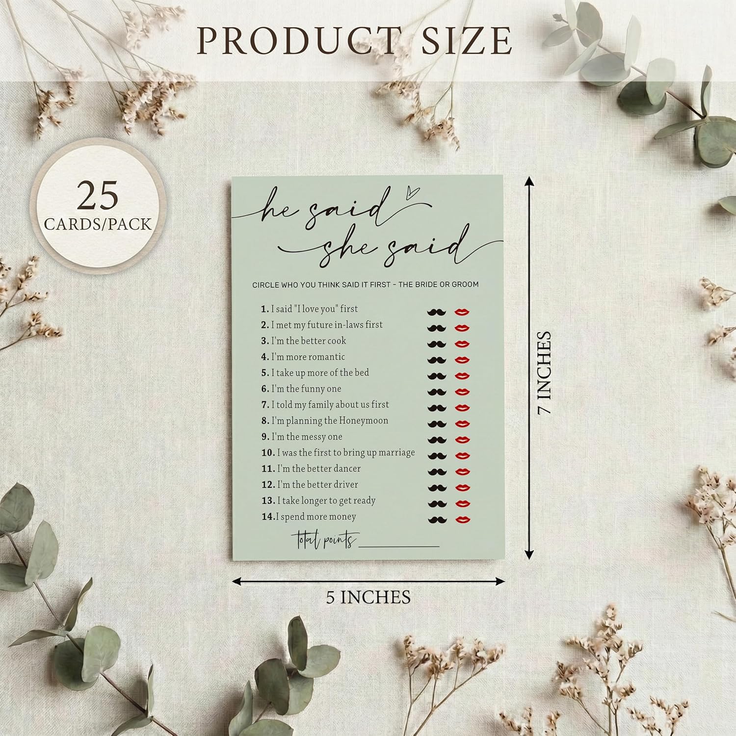 Bridal Shower Games, He Said She Said Game, 25Pcs Minimalist Sage Green Bridal Game Cards, Wedding Shower Games For Guests, Engagement Bachelorette Party Supplies