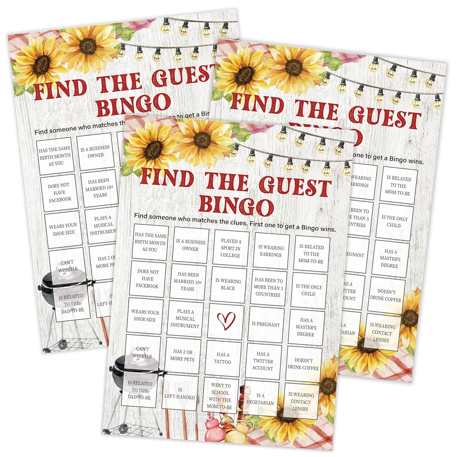 Bbq Find The Guest Bingo Game, Baby Shower Game, Pack Of 30 Game Cards, Gender Neutral Boy Or Girl, Fun Baby Game And Activity - Fa19