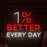 1% Better Every Day Neon Sign Red LED Wall Light USB Dimmable Motivational Decor for Office Gym