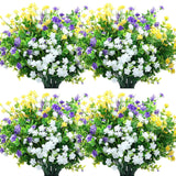 36 Bundles Artificial Flowers Outdoor, Uv Resistant Faux Artificial Plants Shrubs Flower Bulk For Hanging Planter Porch Window Home Wedding Spring Summer Decor (Yellow,Purple,White)