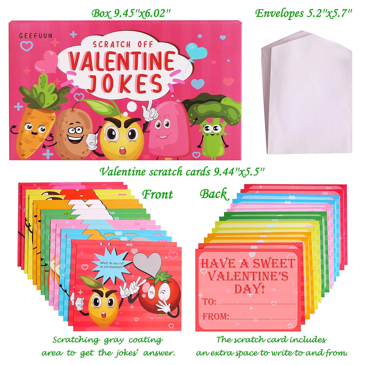 40 Sets Valentines Cards For Kids - 40 Scratch Off Jokes Cards + 40 Envelopes Classroom School Exchange Gifts Love Party Favors Supplies