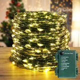 Led Fairy Lights Battery Operated String Lights?67Ft 200Micro Leds Starry Lights 8 Modes With Timer Dark Green Copper Mi