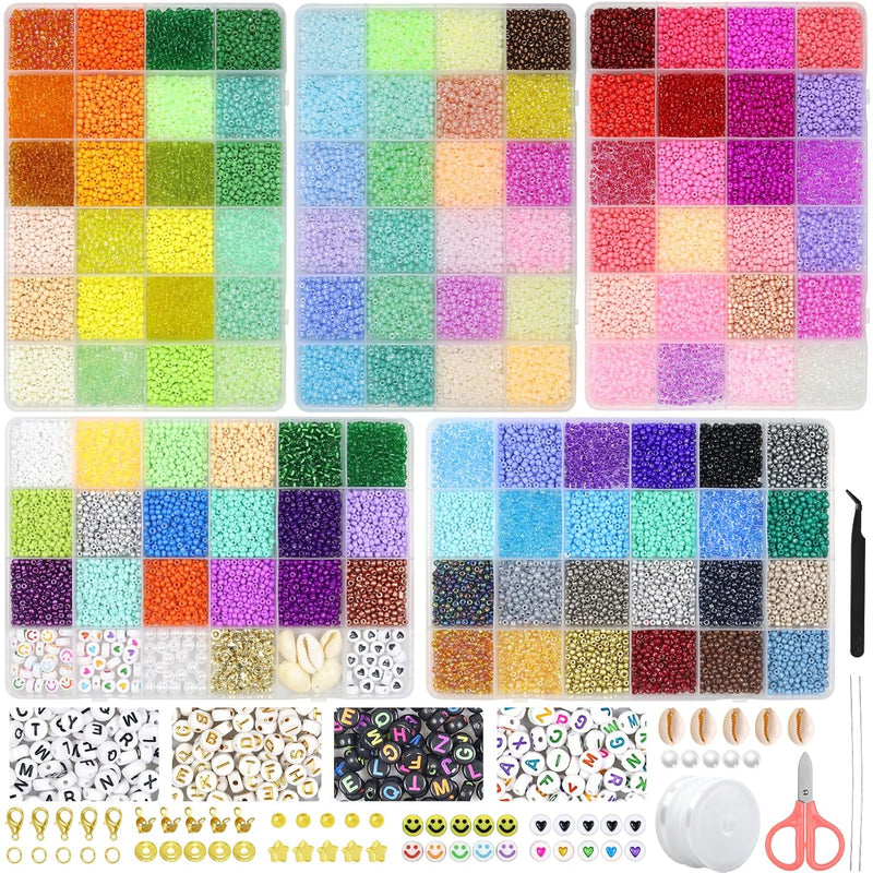 114 Colors Glass Seed Beads Bracelet Making Kit, 28500Pcs 3Mm Seed Bea