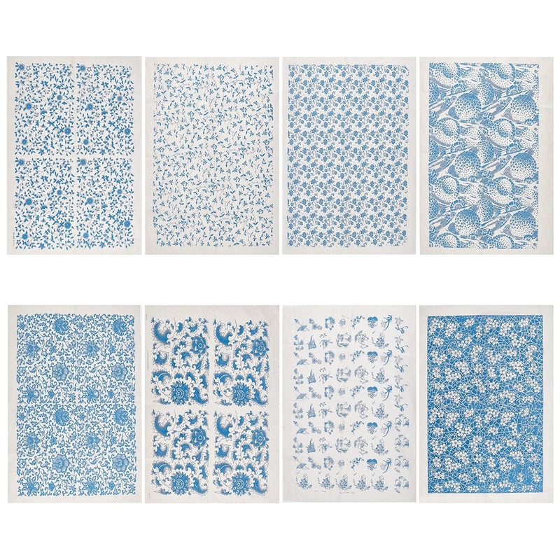 8 Styles Ceramic Decals Blue And White Porcelain Ceramics Clay Transfer Paper,