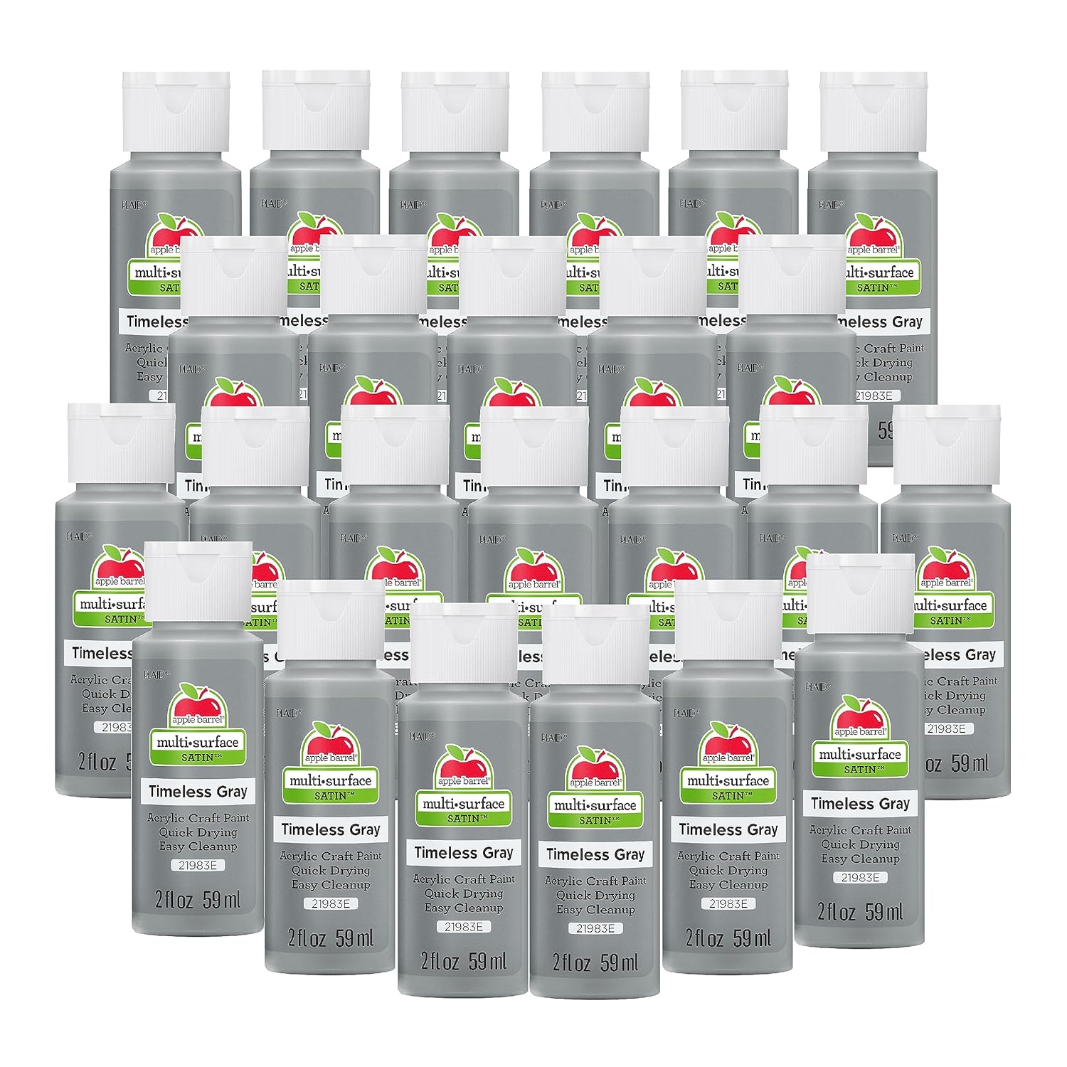 Apple Barrel Multi Surface Acrylic Paint, 2 oz, Timeless Gray 2 Fl Oz (Pack of 24)