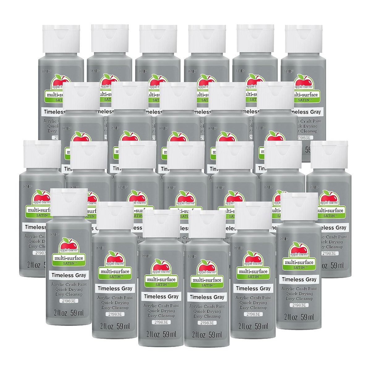 Apple Barrel Multi Surface Acrylic Paint, 2 oz, Timeless Gray 2 Fl Oz (Pack of 24)