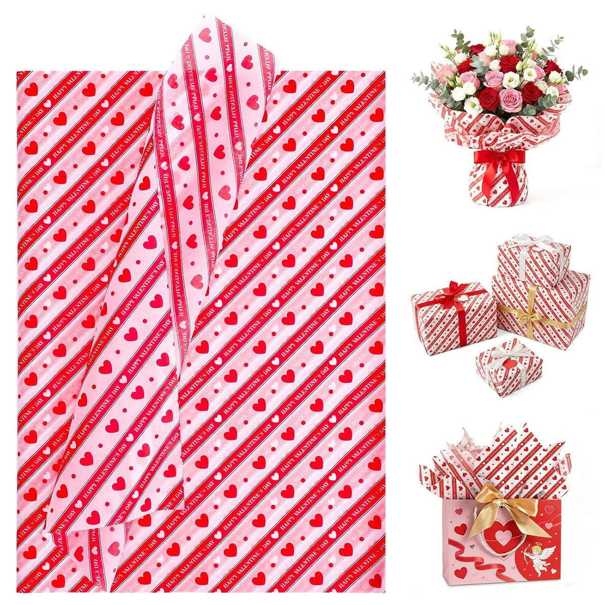 80 Pcs Valentines Tissue Paper Bulk 14 X 20 Inches Red Heart Tissue Paper For Gift Wrapping Diy Crafts Valentine'S Day Weddings Holiday Party Decor