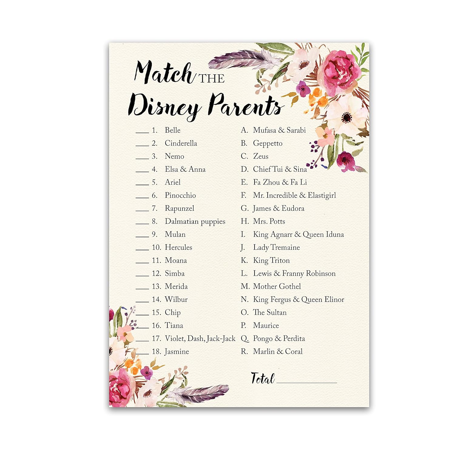 Boho Baby Shower Games Cartoon Parent Match — Pack Of 25 — Girl Bohemian Pink Floral, Match Famous Parents Fun Baby Shower Activity, Star Kids Match Game G400-Dpm
