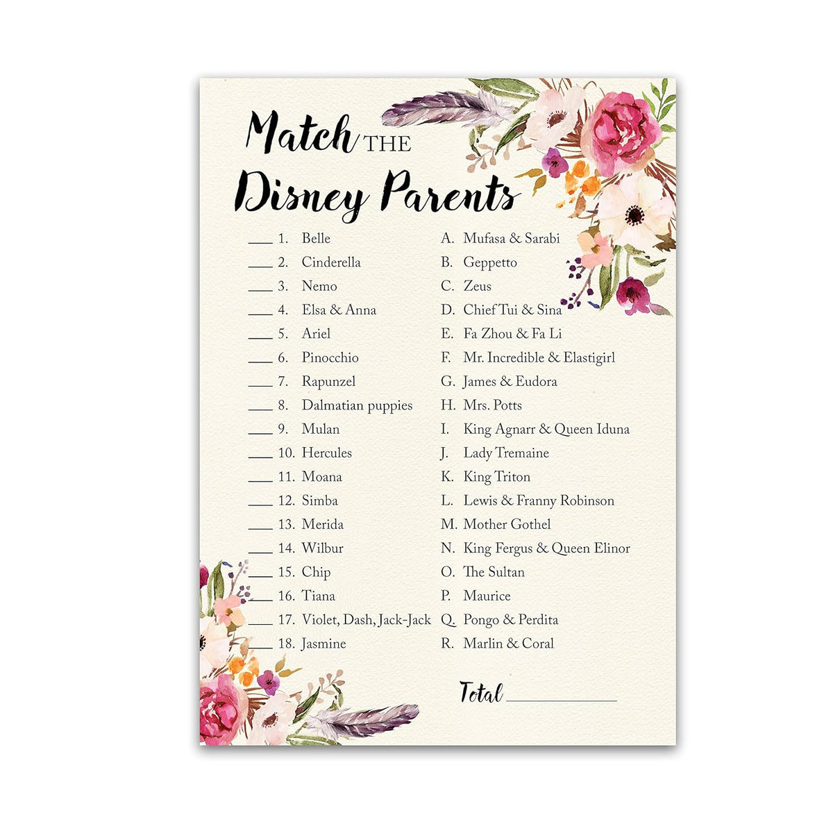 Boho Baby Shower Games Cartoon Parent Match — Pack Of 25 — Girl Bohemian Pink Floral, Match Famous Parents Fun Baby Shower Activity, Star Kids Match Game G400-Dpm