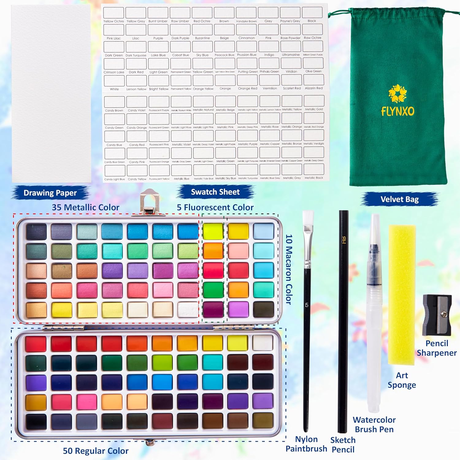 Watercolor Paint Set, 100 Colors, Includes Brushes And Palette, Metal Storage Case