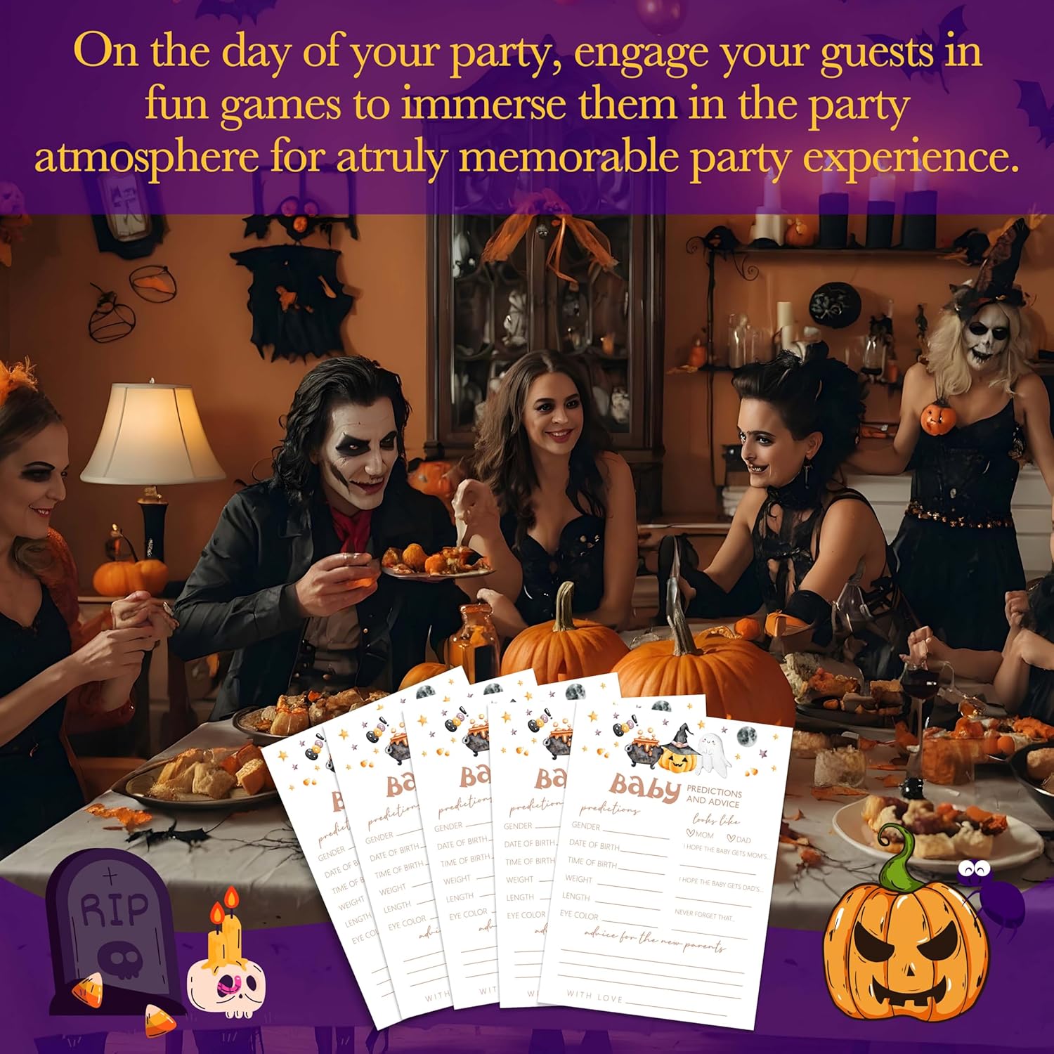 Baby Prediction Cards, Halloween Shower Games, Gender Reveal Party Favors - 25 Double-Sided