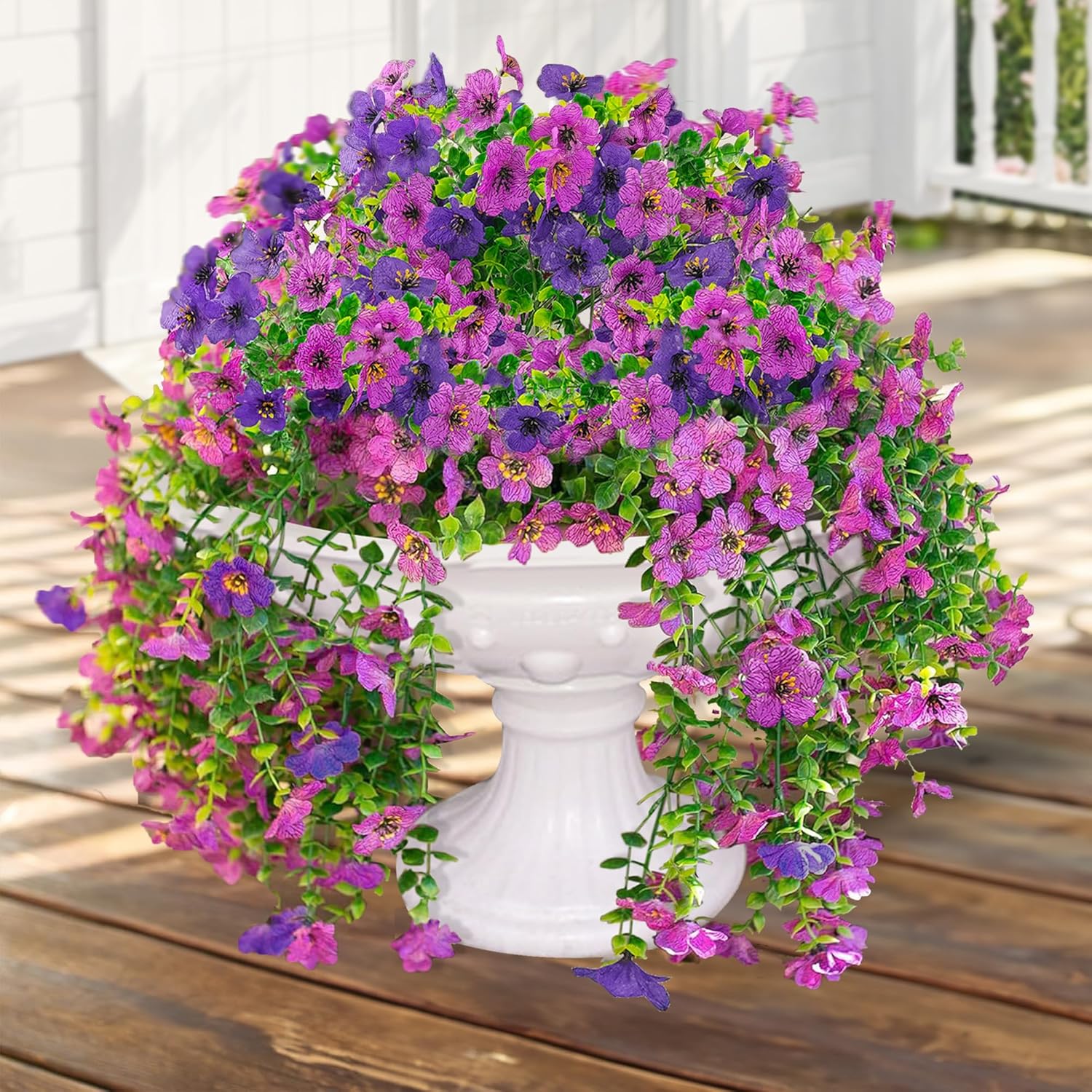2 Pcs Uv Resistant Outdoor Artificial Flowers, Look Real Artificial Flowers For Outdoors Decor, Artificial Hanging Flowers For Outdoors (Darkpurple+Purple)