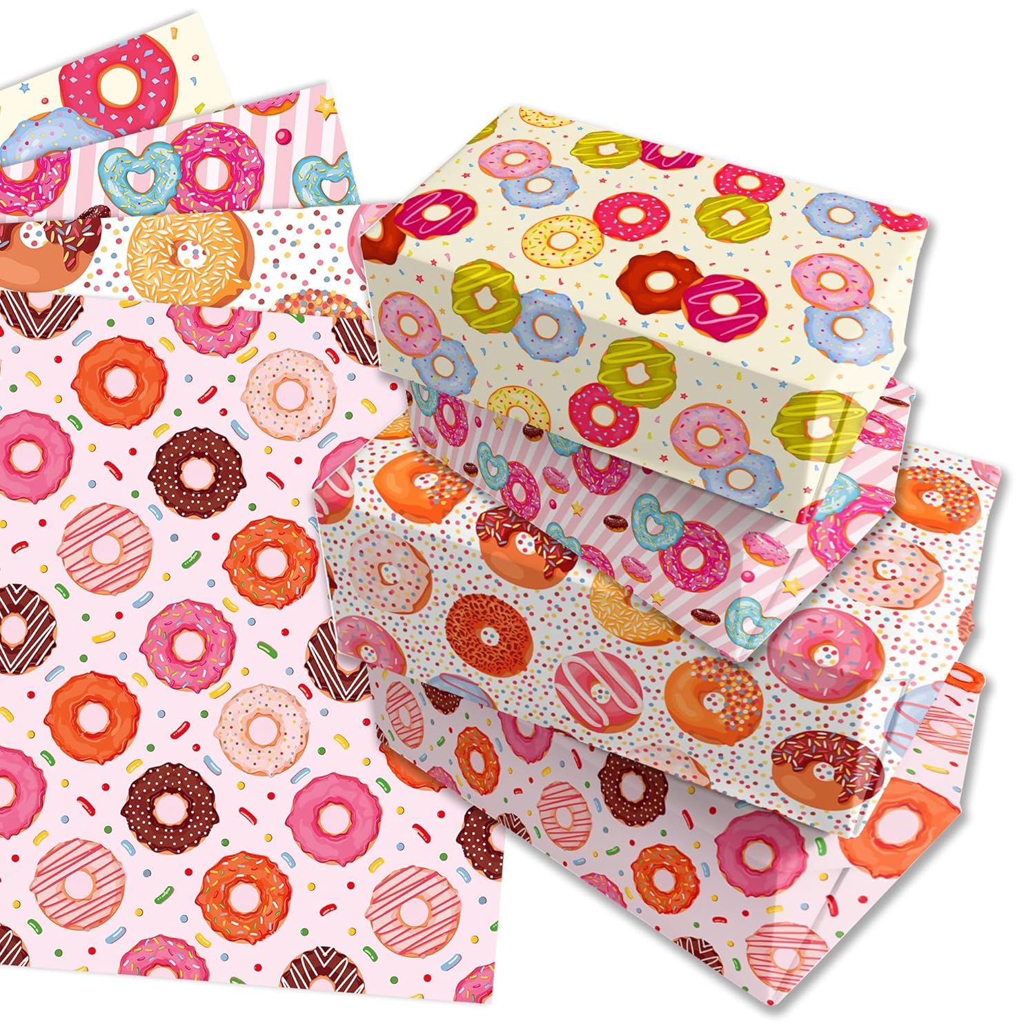 12 Pcs Gift Wrapping Paper, Donut Cartoon Theme Design Wrapping Paper For Children'S Birthday, Holiday Party, Baby Shower Gifts Packing Supplies(27 X 20 Inches Each)