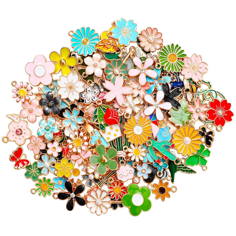 120 Pcs Spring Easter Floral Themed Flower Charms For Jewelry Making, Assorted