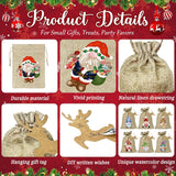 Christmas Burlap Gift Bags With Drawstrings 24Pcs, Watercolor 12 Designs Christmas Gnome Linen Wrapping Bags, Small Christmas Treat Candy Bags For Holiday Party Favor Supplies