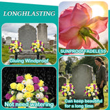Cemetery Flowers For Grave,Artificial 24 Heads Large Chrysanthemums Rose Daisy With Cemetery Vase,Artificial Cemetery Flowers For Outdoor Grave Decorations (Purple, 24 Head)