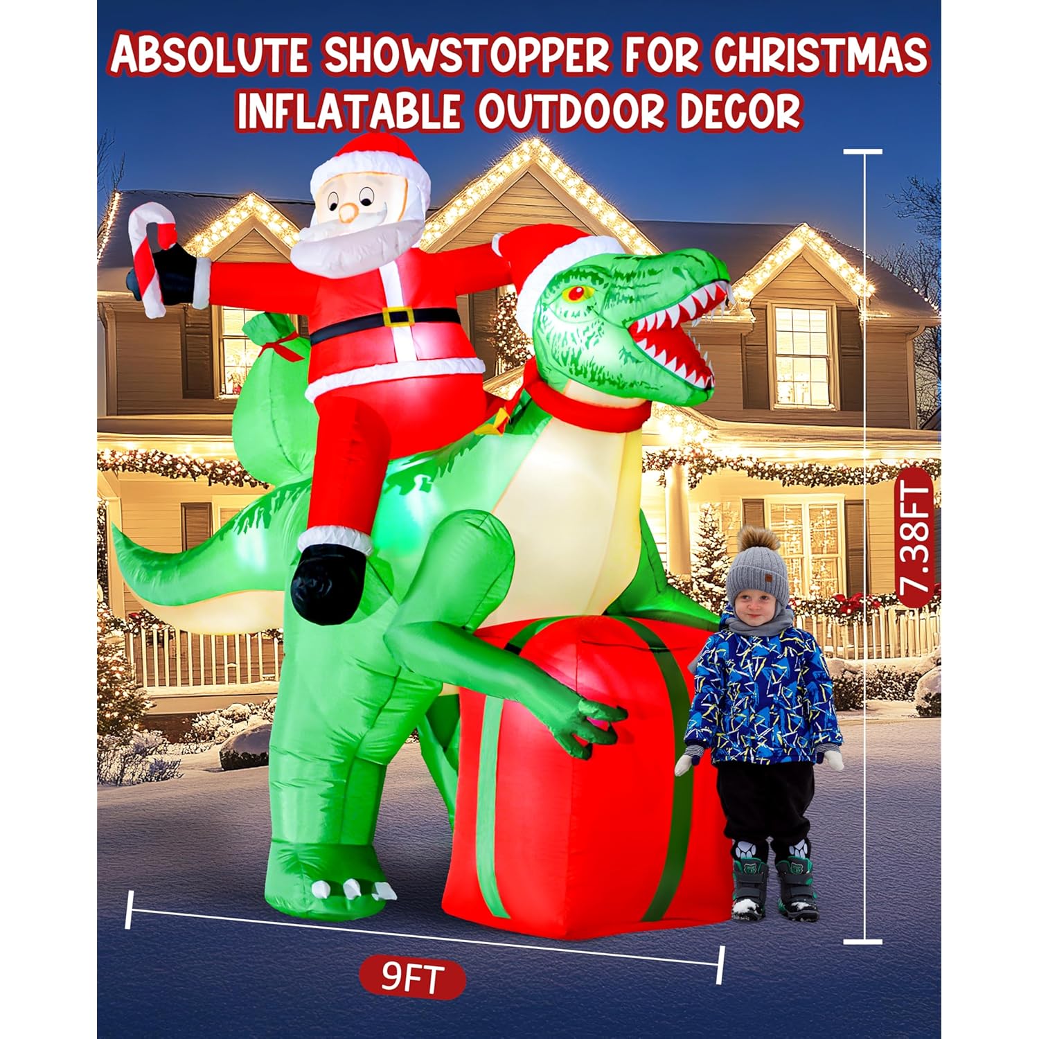 9Ft Christmas Inflatables Santa Riding Dinosaur With Built-In Led,Dinosaur Inflatable Christmas Blow Up Yard Decorations